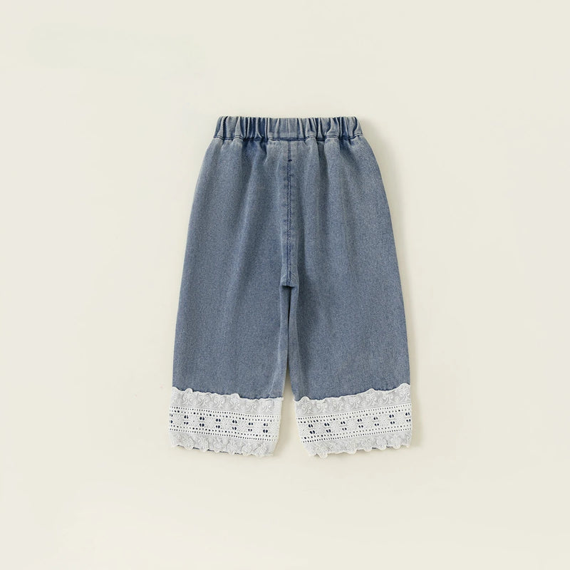 Kids Pants Jeans Lace Denim Straight Leg