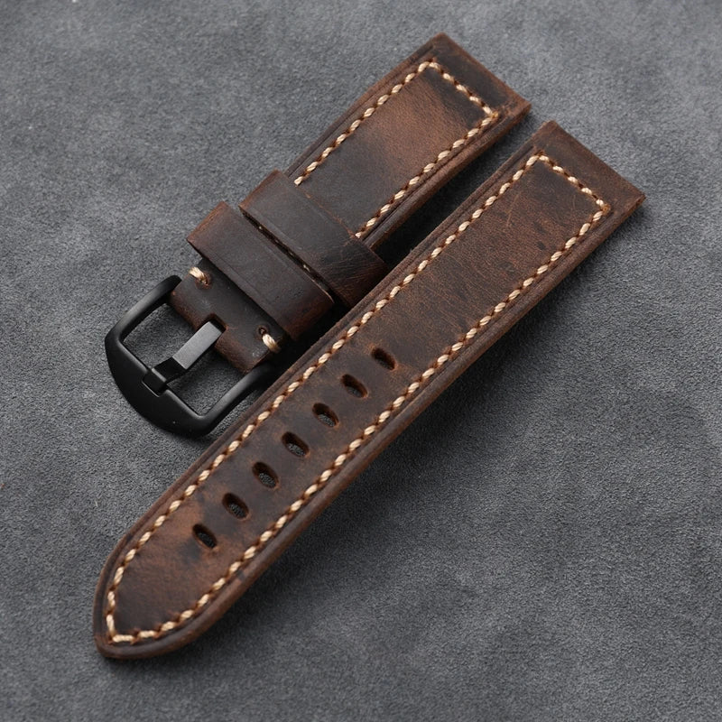 Hand-Stitched Leather Watchband Men's Military Watch Top Layer