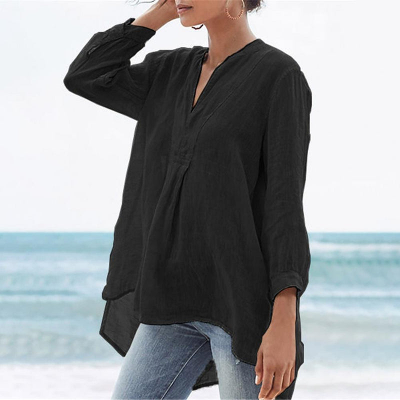 Linen Women Shirt Casual Flax Three-quarter Sleeve Loose Lady Blouses Top Female Clothing