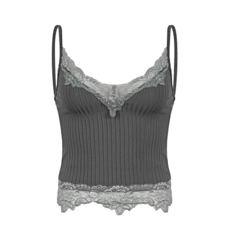 Floral Bralette Women Tank Top Deep V Neck Slim Fit Sleeveless Pullover Solid Sexy Lace Sling Camisole Lady Vest T-shirt