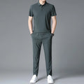 Summer Men's Casual Polo Shirt Set Comfortable Solid Short Sleeve Two-piece Set