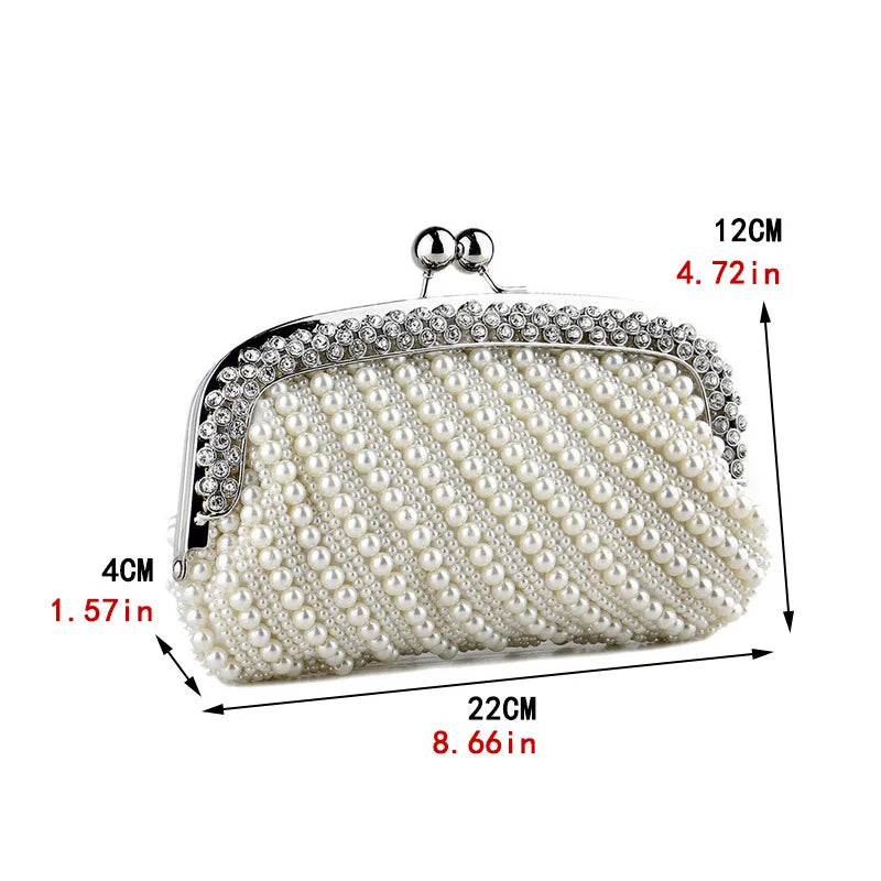 White Romantic Clutch Evening Bags Women Ladies Clutch Bags Pearl Beading