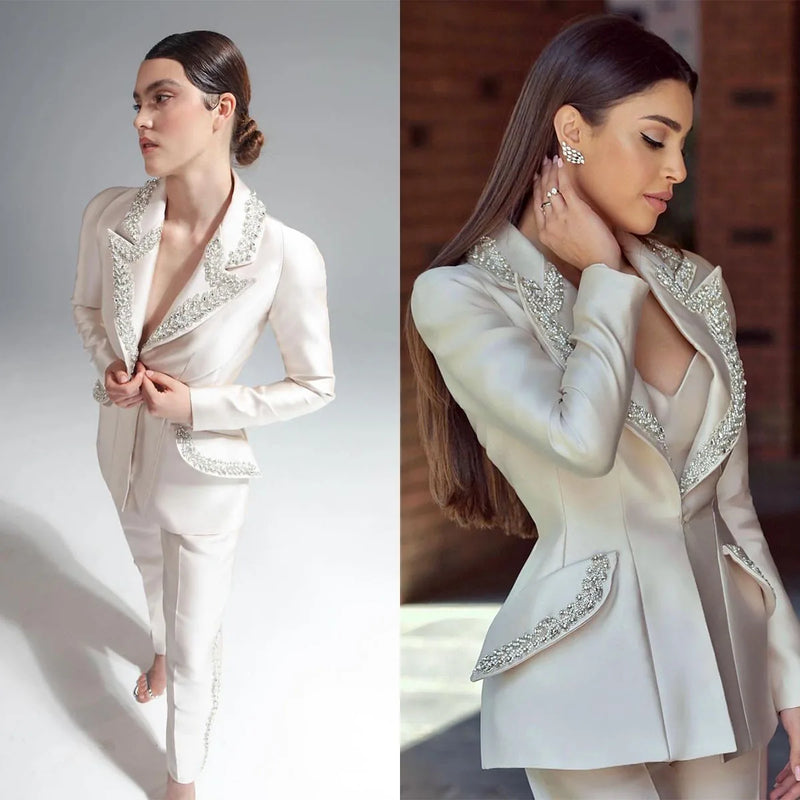 Modern Crystal Women Suits One Button Shiny Pocket Blazer Custom Made Slim Fit Elegant Celebrity Jacket