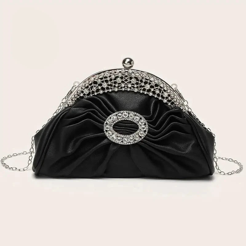 Soft Pleated Women Evening Handbag Crystal Diamond Shiny Clutches Bag Elegant Lady