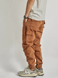 Autumn American Retro Woven Cargo Pants Men's Washed Elastic Waist Drawstring Loose Casual Ankle-tied Trousers