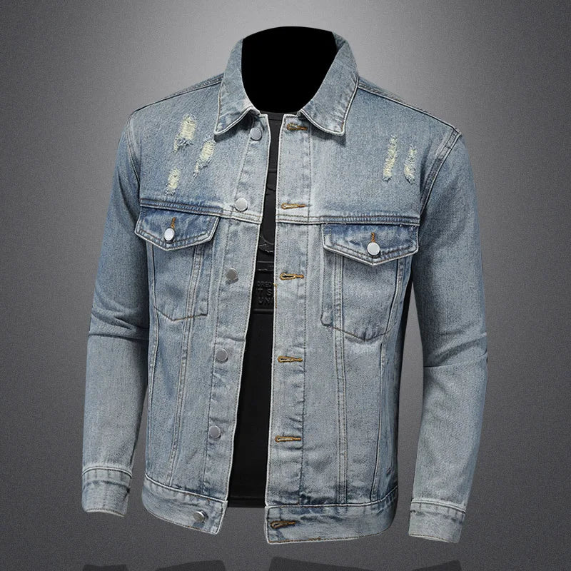 Handsome Trend Everything with Boutique Simple Ripped Men's Denim Coat Men Four Seasons