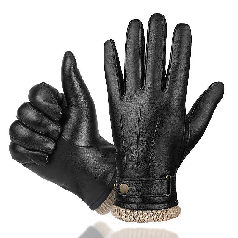 Men Leather Gloves Outdoor Sport Warm Wool Lined Dress Driving Gloves