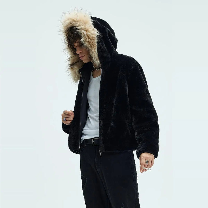 Men Jacket Hooded Fur Thick Warm Coat Autumn Winter Trend Coat Sweater Men Clothing