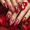 24pcs Red Glitter Nails Art Simple Love Design Mid-length Reusable Wearable Press on Nails