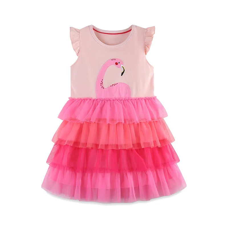 Girls Dress Summer Flying Sleeves Cute Mesh Princess Dress for 2-7 Years