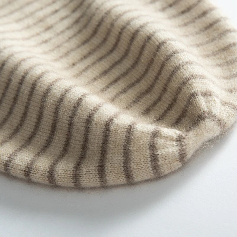 Beanie Hat for Women Autumn Winter Striped Knitted Cashmere Cap High Quality Casual Soft Warm Headgear Knit Hats