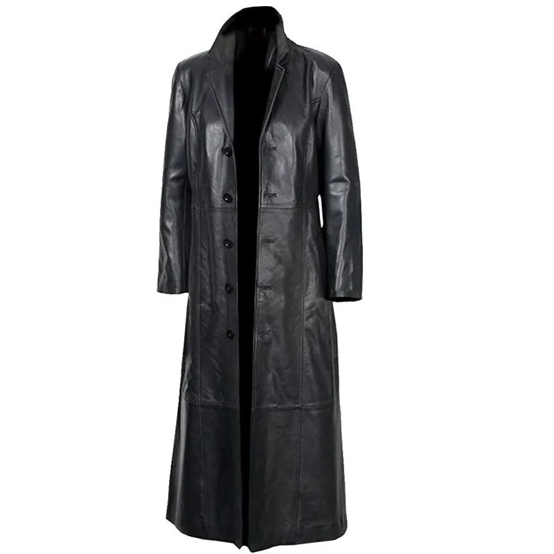 Men Coats Leather Trench Jacket Spring Fall Winter Gothic Moto Biker Punk Outwear Men Clothing