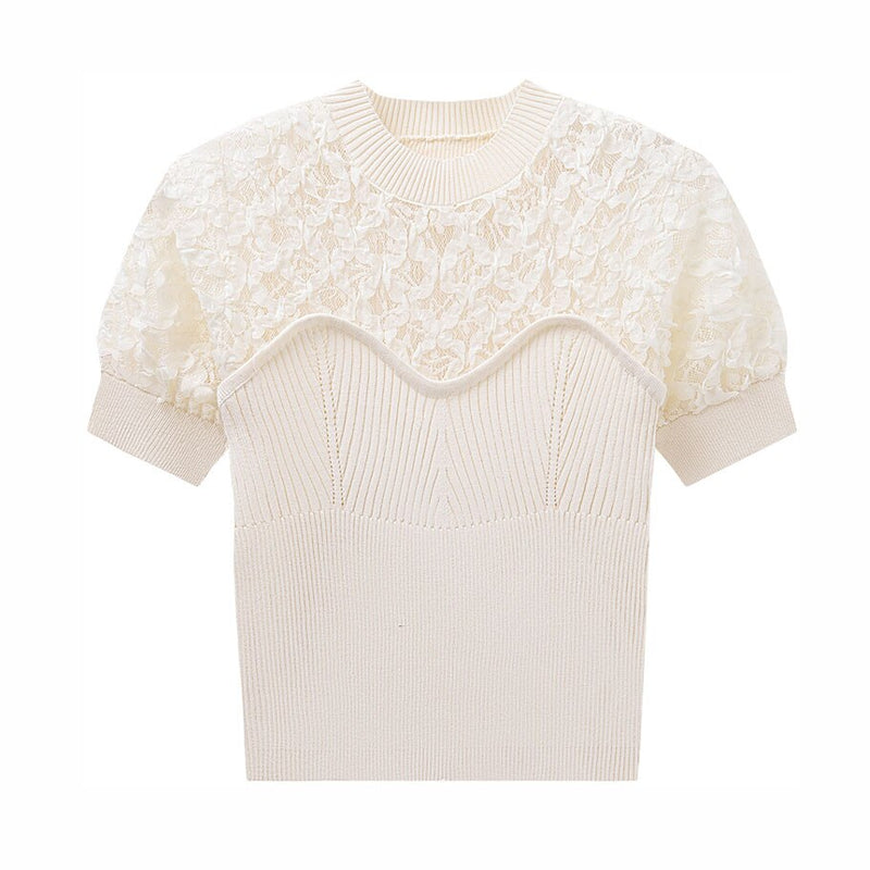 Elegant Lace Crochet Hollow T-shirt Women Thin Knitted Summer Casual All Match