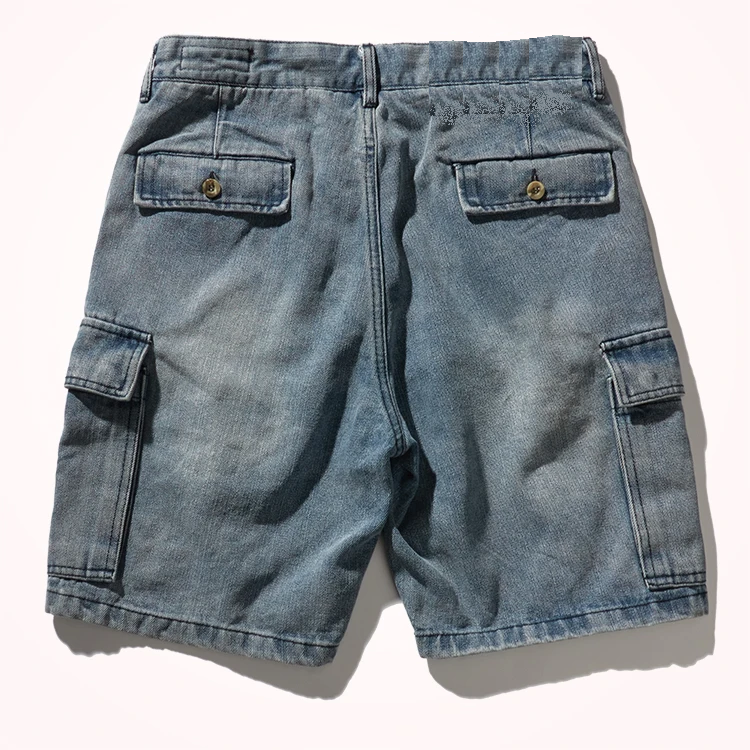 Shorts for denim men's tooling cat's whiskers straight pants retro