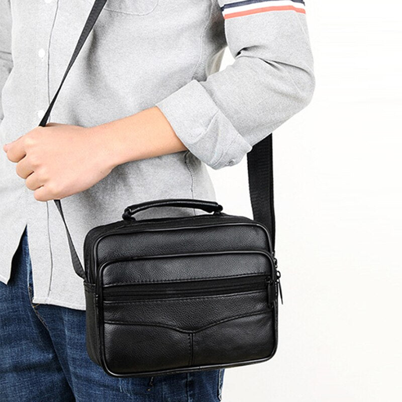 Male Black Crossbody Bag Luxury Leather Waterproof Handbag Businessmen Multifunctional Large Capacity Shoulder Bags