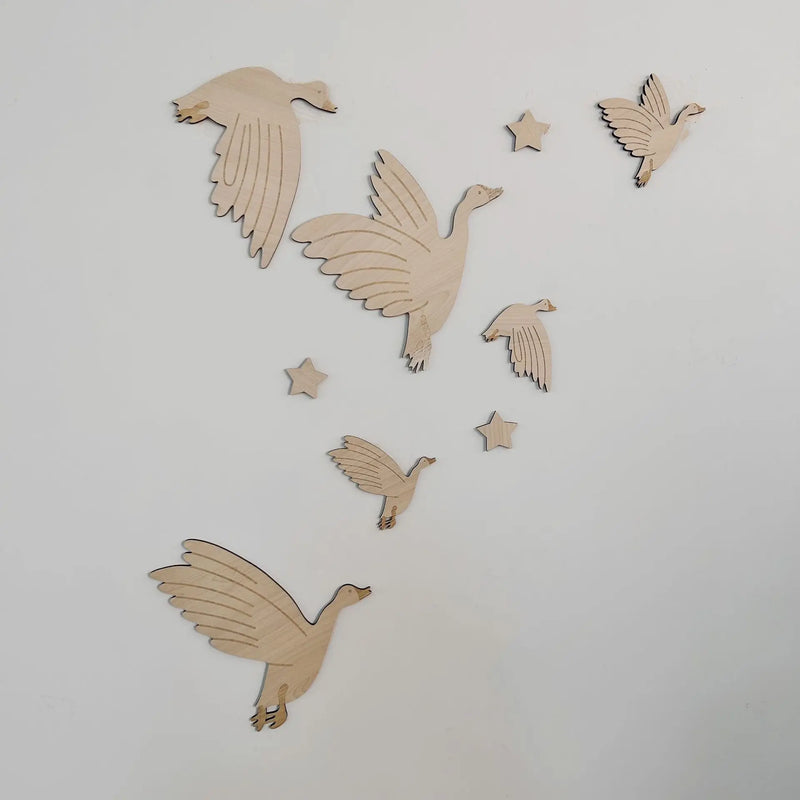 Wooden Group WildGeese Wall Stickers Kids Room Swan Wall Wood Cover Nursery Neutral Decor