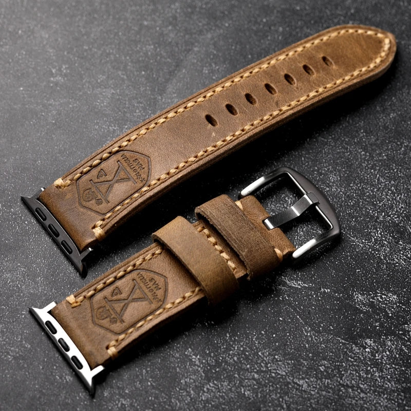 Handmade First Layer Leather German Leather Adapted For Apple Watch 8 Ultra 7SE Retro