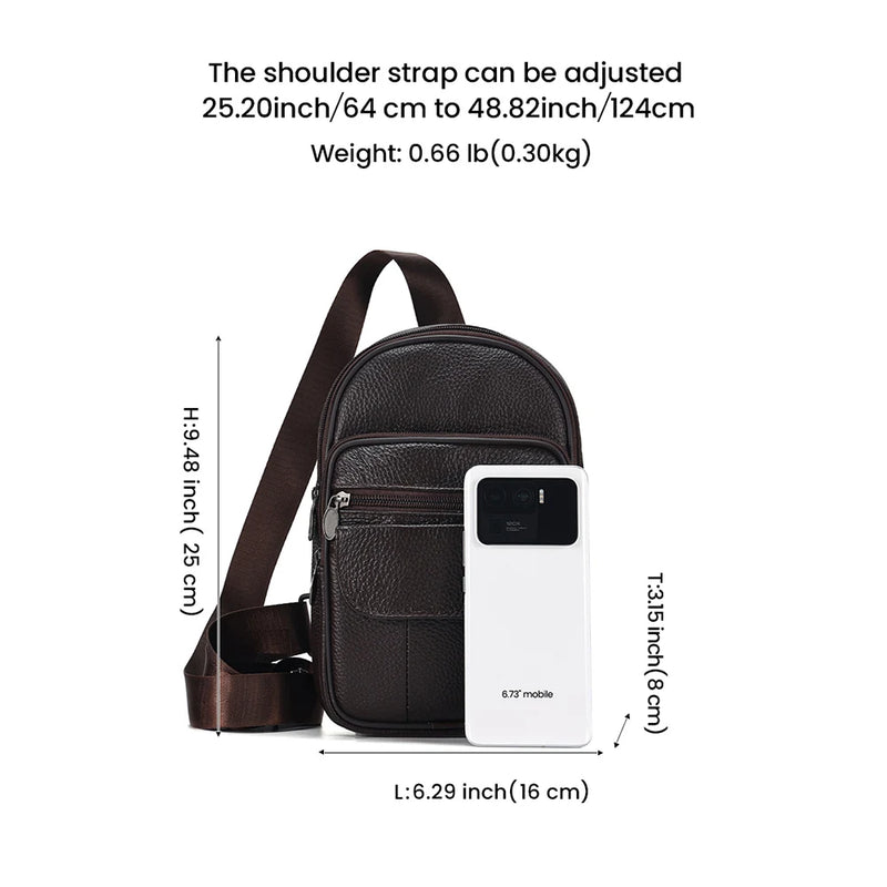 Men Leather Casual Crossbody Bag Trendy Shoulder Bag for Male Chest Pack Travel Sling Bags