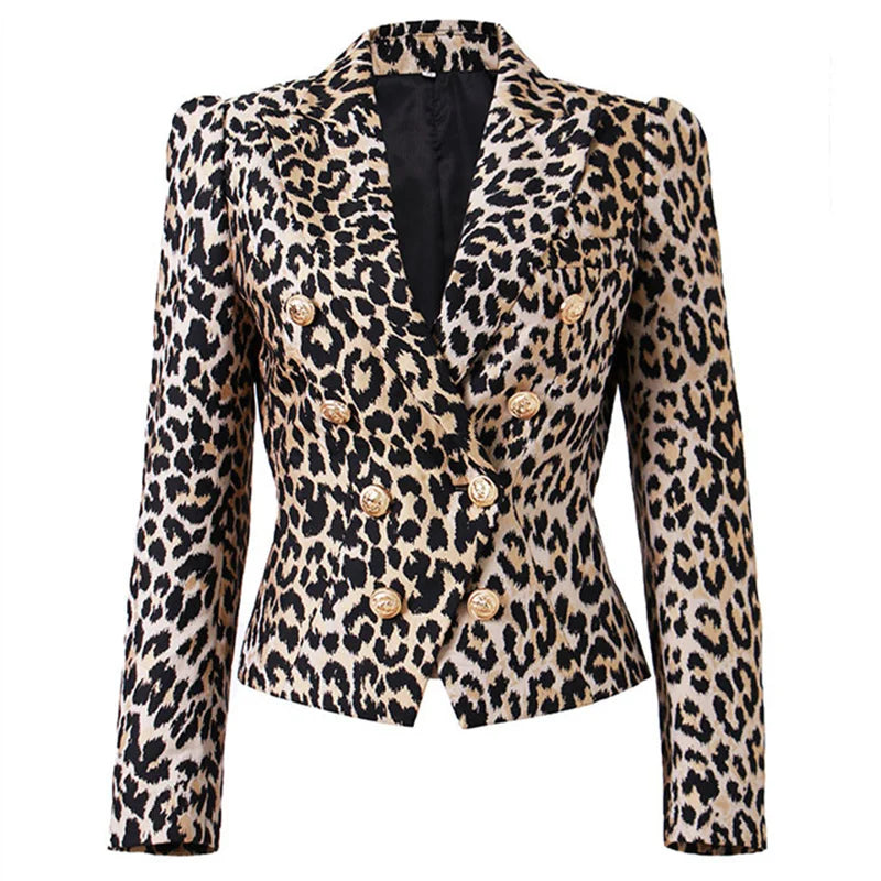 Women jacket Summer Leopard Women coat double breasted