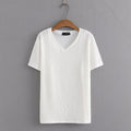 Summer Basic T-Shirt Women Spring Fold V-Neck Tees Short Sleeve Bottoming Tops Oversized Curve Clothes