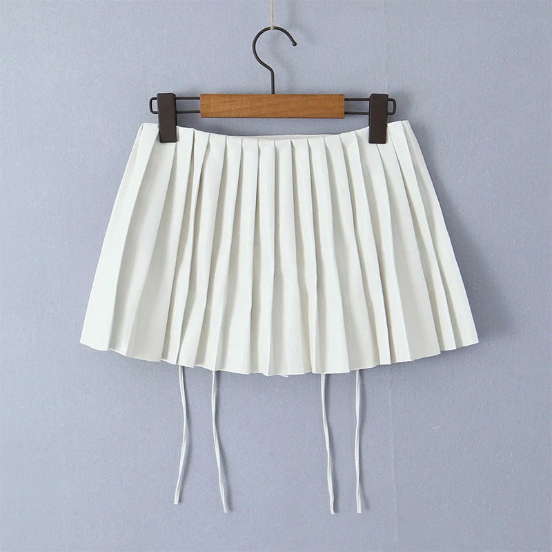 Women Pleated Mini Skirt Low Waist Super Short Skirts Chic Metal Zipper Slim Skort