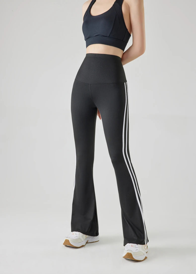 Striped Sports Flared Pants High Waist Slim Fitness Flared