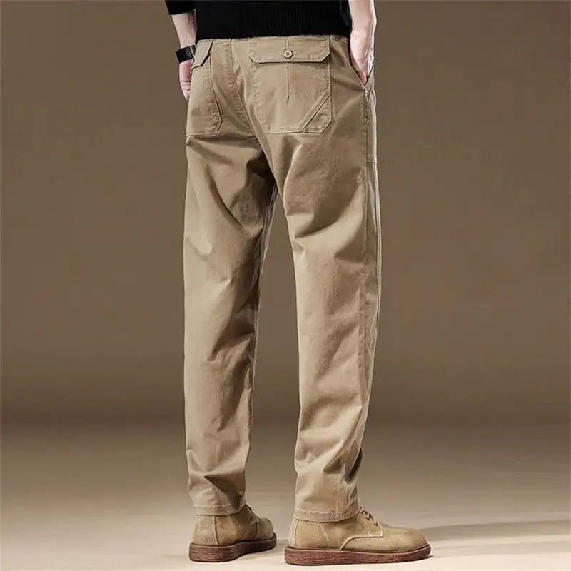 Autumn Winter Men Mid Rise Straight Leg Casual Pants Classic Loose Breathable Pants