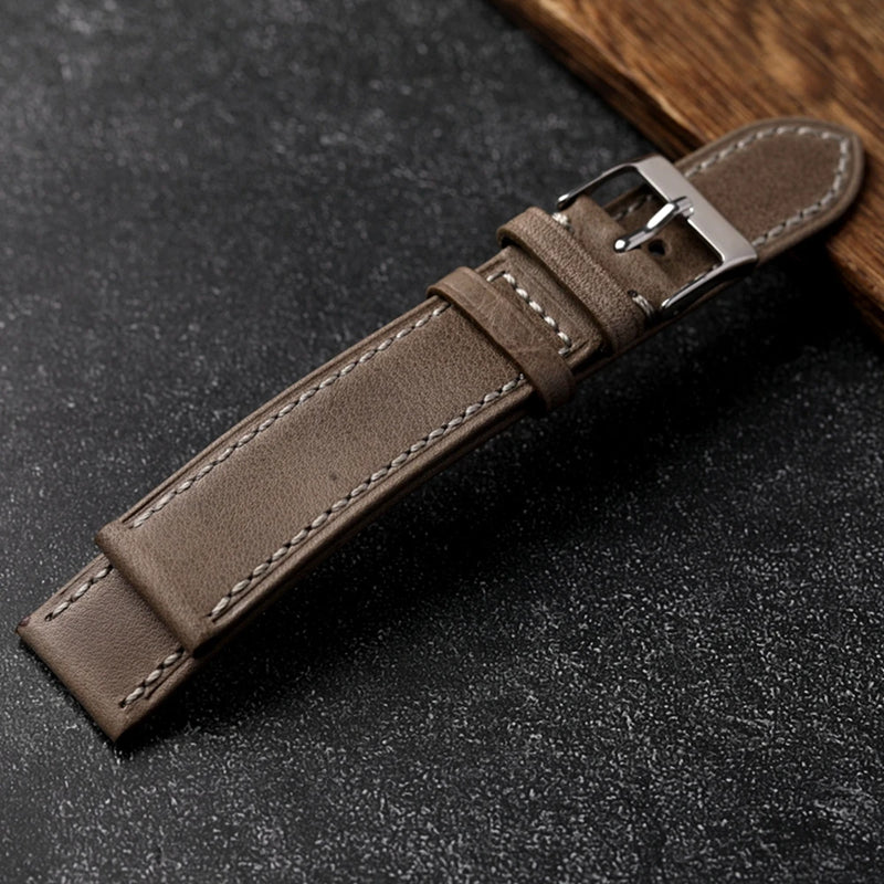 Handmade Ultra-thin Genuine Leather Strap 18 19 20 21MM Soft Light Gray Suitable for Antique Watch Bracelet Men Head Layer