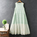 Summer Sweet Embroidered Dress Women Round Neck Casual Sleeveless Dress