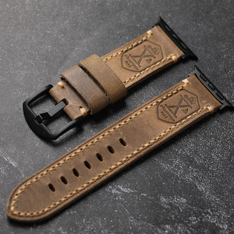 Handmade First Layer Leather German Leather Adapted For Apple Watch 8 Ultra 7SE Retro