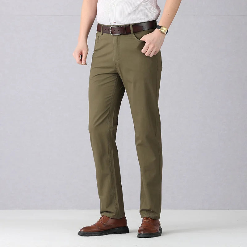 Olive Stretch Chinos Men Suit Pants Stretch Male Trousers Long Straight Pants