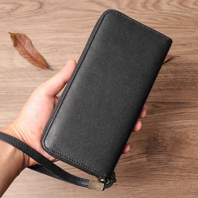 Men Genuine Leather Long Wallet Casual Clutch Bag Multi Card Money Clip Business