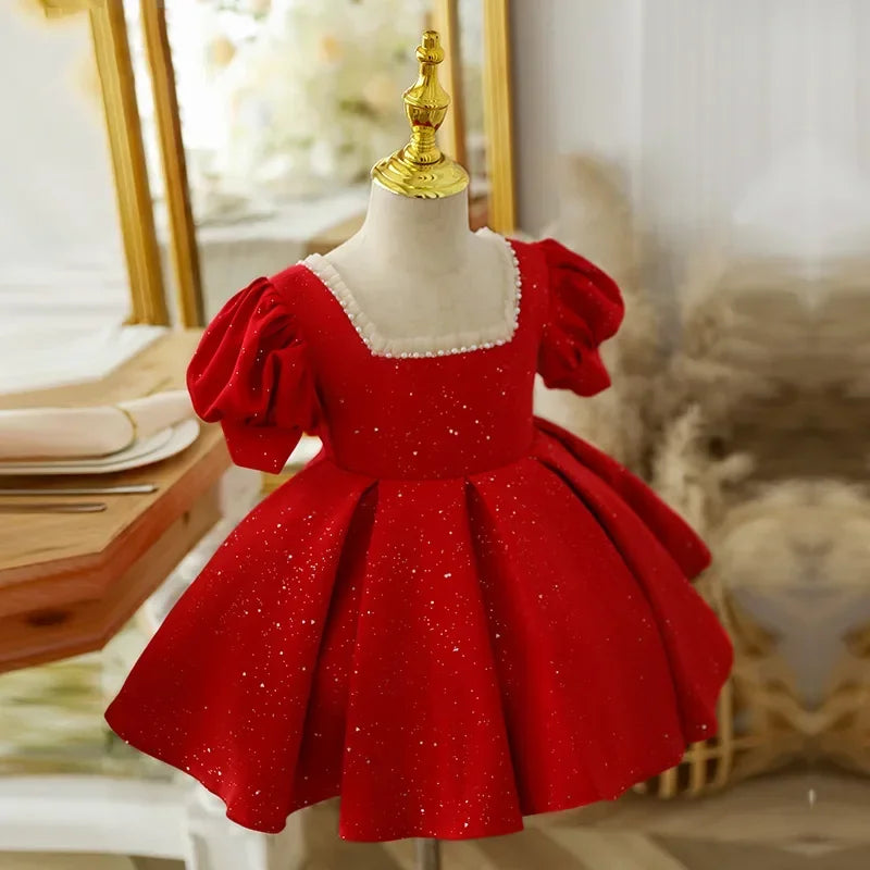 Birthday Red Baptism Luxury Dress Newborn Infant Baby Girl Party Children toddler dresses