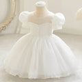 Baby Princess Dress Elegant Girl Embroidery Flower Beaded White Baptism Tutu Gown Kids Formal Evening Party Costume