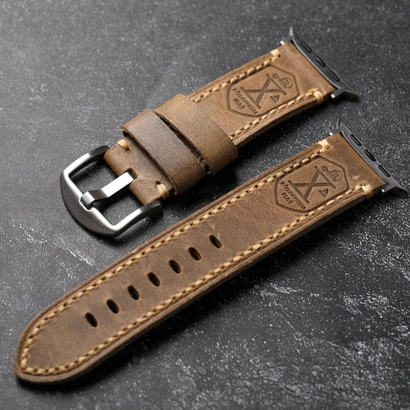 Handmade First Layer Leather German Leather Adapted For Apple Watch 8 Ultra 7SE Retro