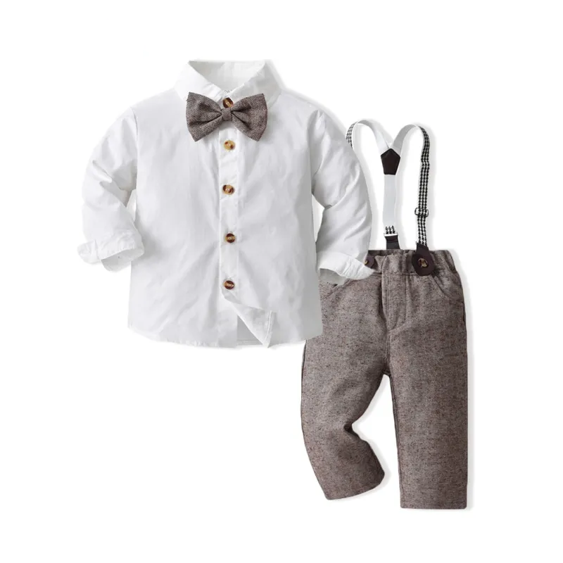 Baby Boy Formal Clothes Set Shirt Suspender Pant Teen Suit Party Cotton Baby Clothes 1-16Y