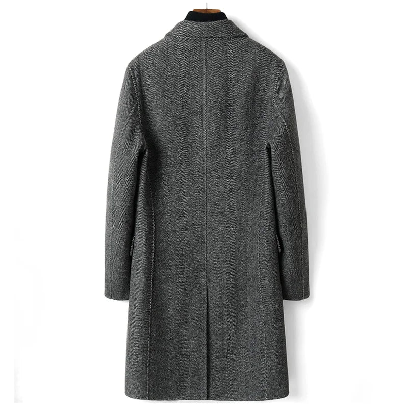 Winter Jacket Men's Pure Wool Coat Double Breasted Long Overcoat Men Wool Trench Coats