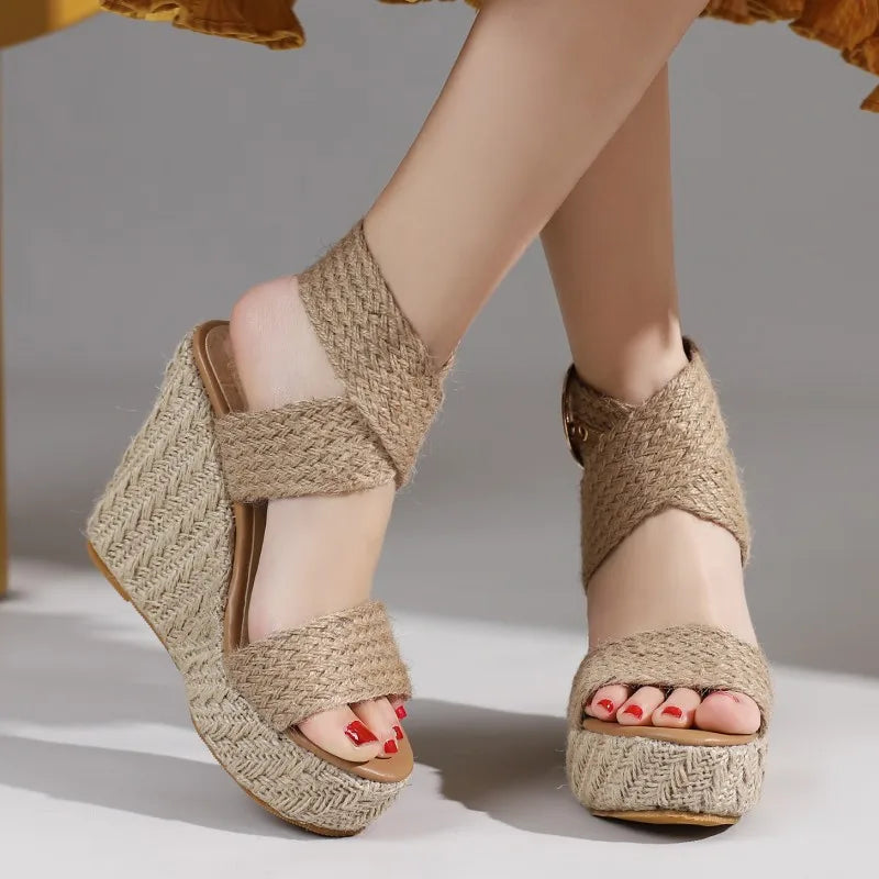 Summer Wedge Shoes For Women Sandals Platform Wedges Knitted Gladiator Flip Flops