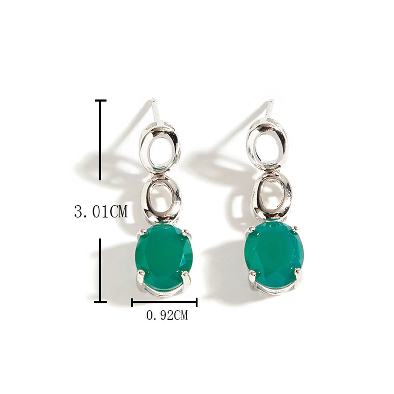 Natural green agate Earrings for women 925 Silver with lucky gems paired with fine jewelry