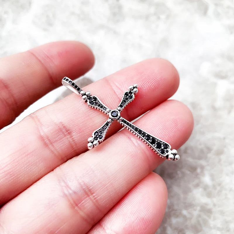 Pendant Black Royalty Cross Real 925 Sterling Silver Jewelry Accessories Gift For Woman Men