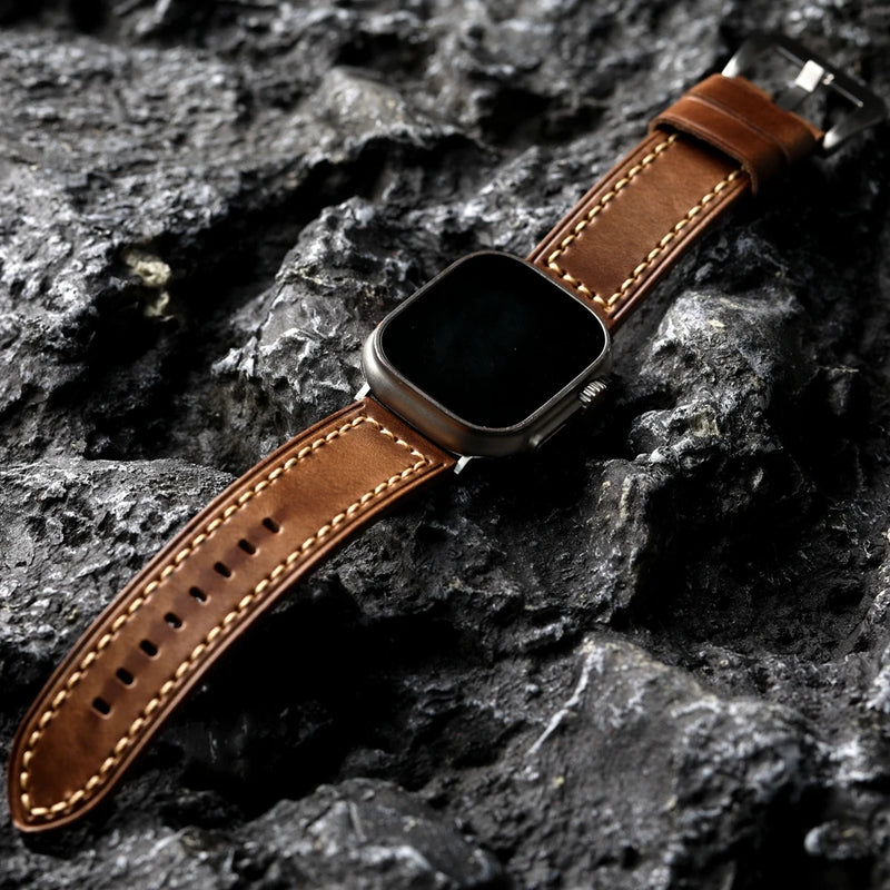 Handmade Leather Watchband For Apple Watch Ultra2 49MM 45MM 44MM 42MM Soft Bracelet Men Strap