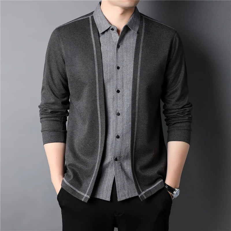 Spring and Autumn Men Sweater  Smart Casual Shirts Square Collar Knitted Sweater