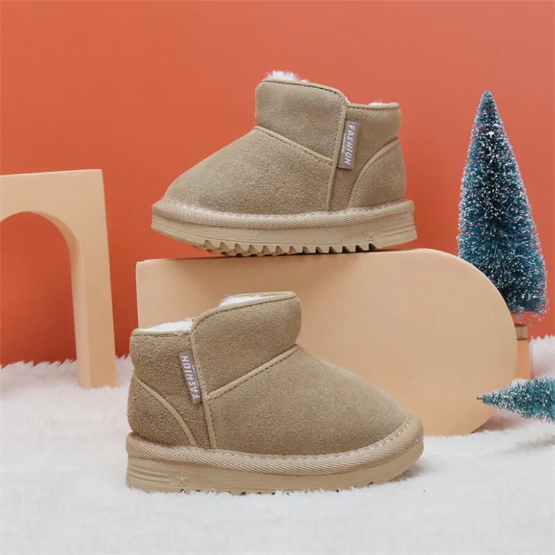 Winter Baby Snow Boots Leather Warm Plush Infant Shoes Zip Side Soft Sole Toddler Boys Girls Boots