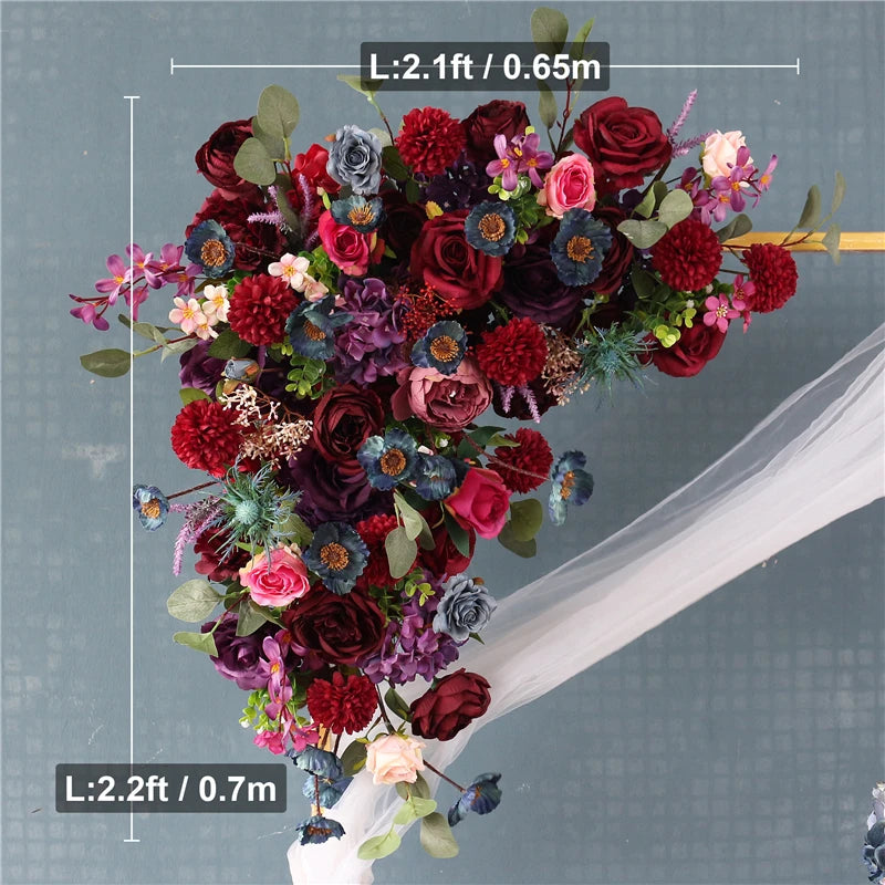 Wedding Flower Arrangement Burgundy Rose Flower Row Wedding Background Decoration