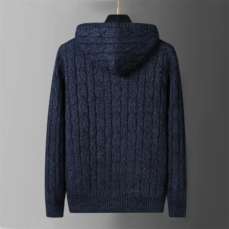 Men Fleece Warm Black Khaki Knit Winter Sweater  Wool Liner Cardigan Knitted  Hooded Sweater Knitwear Jackets Coat Clothing