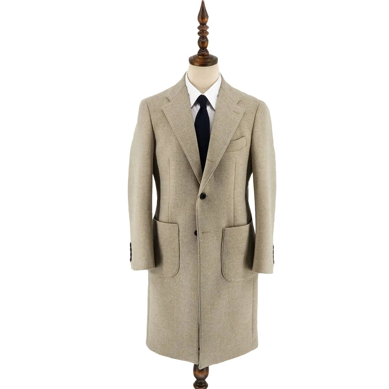 Classic Solid England Style Woolen Overcoat Men's Thick Plus Single-Breasted Long Coat Casual Winter Warm Jacket