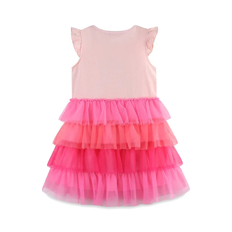 Girls Dress Summer Flying Sleeves Cute Mesh Princess Dress for 2-7 Years