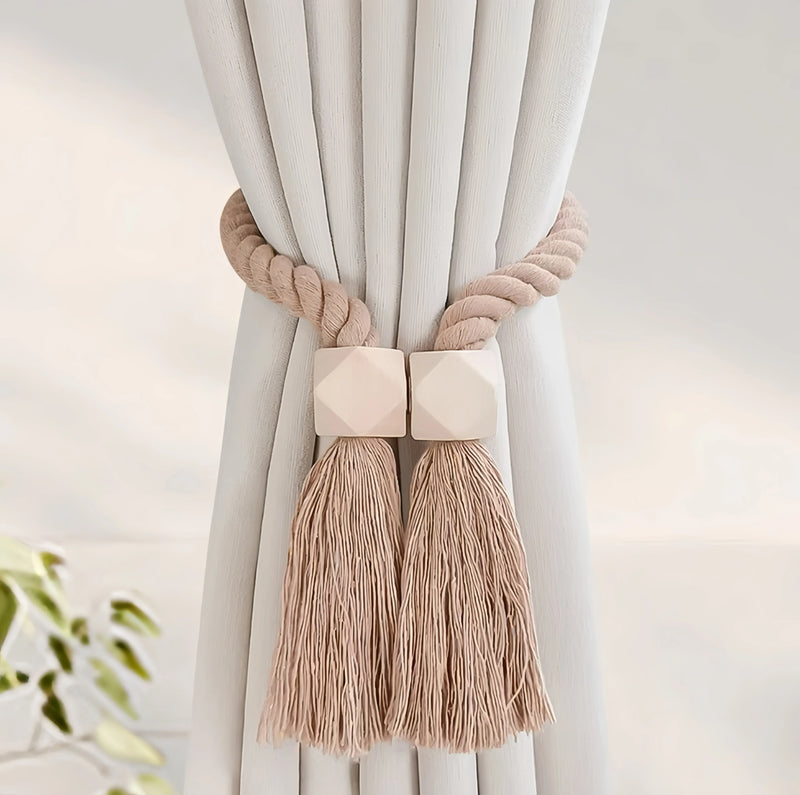 Hand-woven solid wood magnetic knot curtain tiebacks