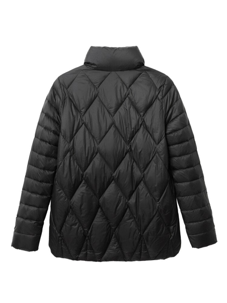 Autumn Winter Down Jacket Women Diamond-shaped Light Down Coat Female Stand Collar White Duck Down Solid Short Parkas