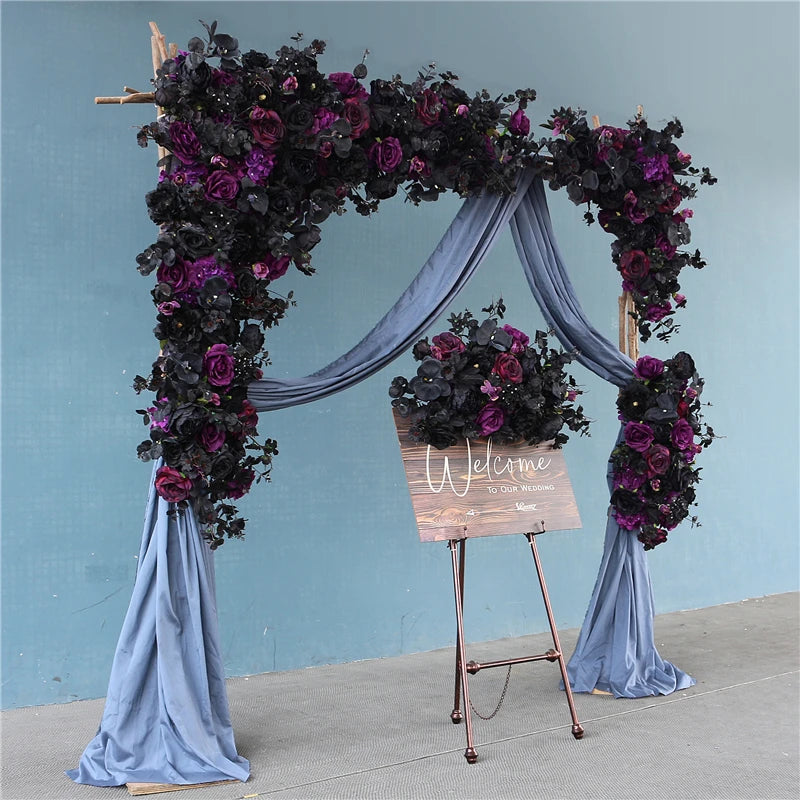 Wedding Flower Arrangement Black Rose Flower Row Dark Purple Wedding Background Decoration